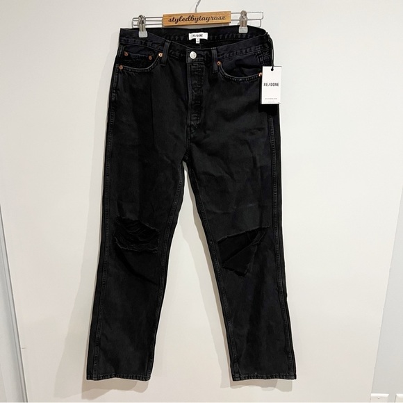 NWT Re/Done 90’s High Rise Loose Jean in Washed Black with Rips - Picture 7 of 15